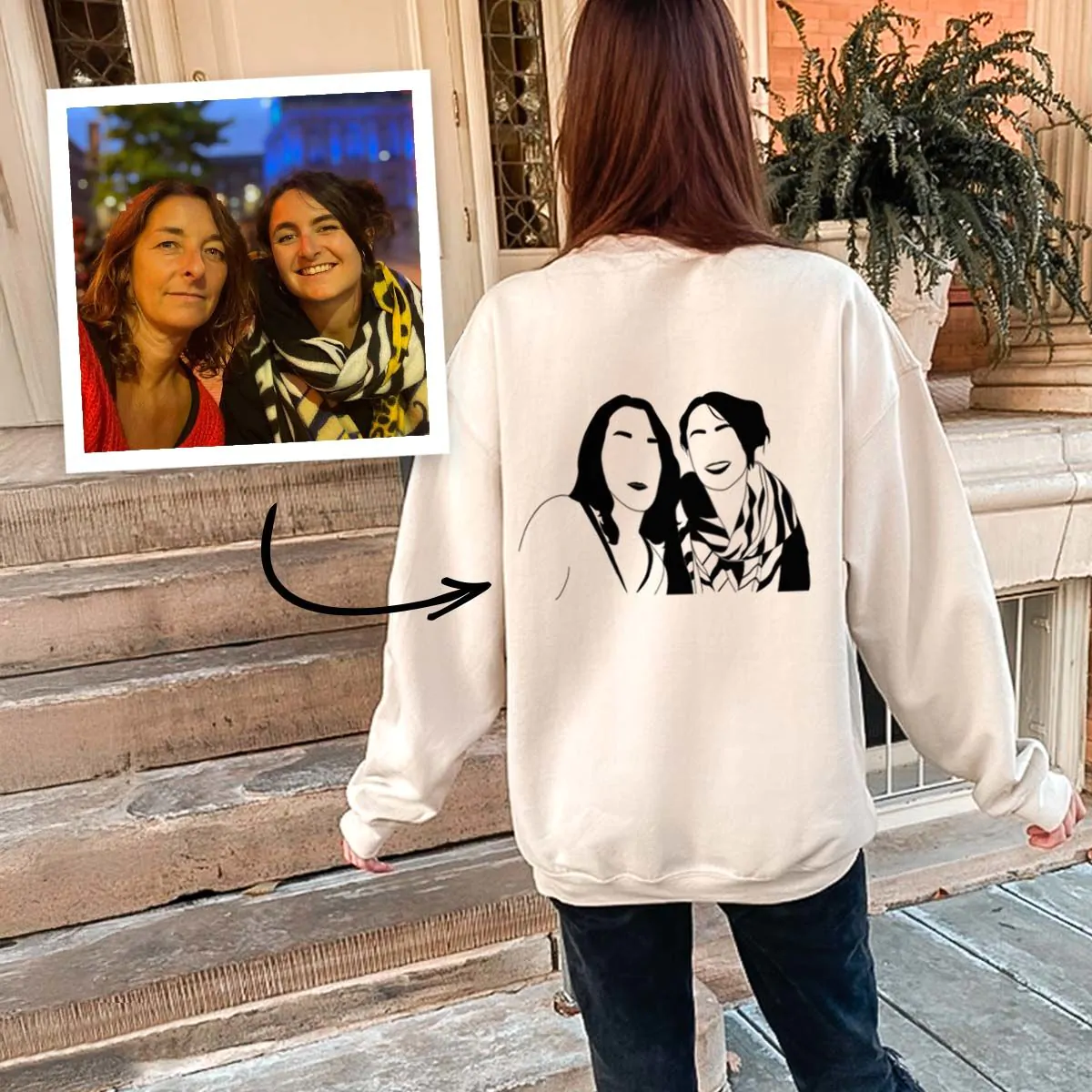 Felpa Personalizzata con Ritratto in stile Disegno Lineare di 2 Persone