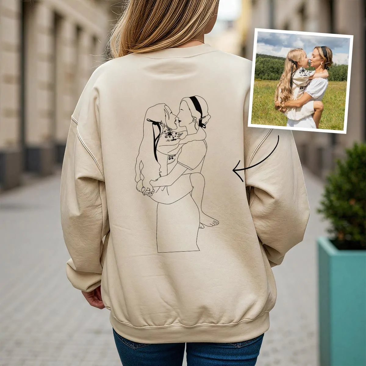 Felpa Personalizzata con Ritratto in stile Disegno Lineare di 2 Persone