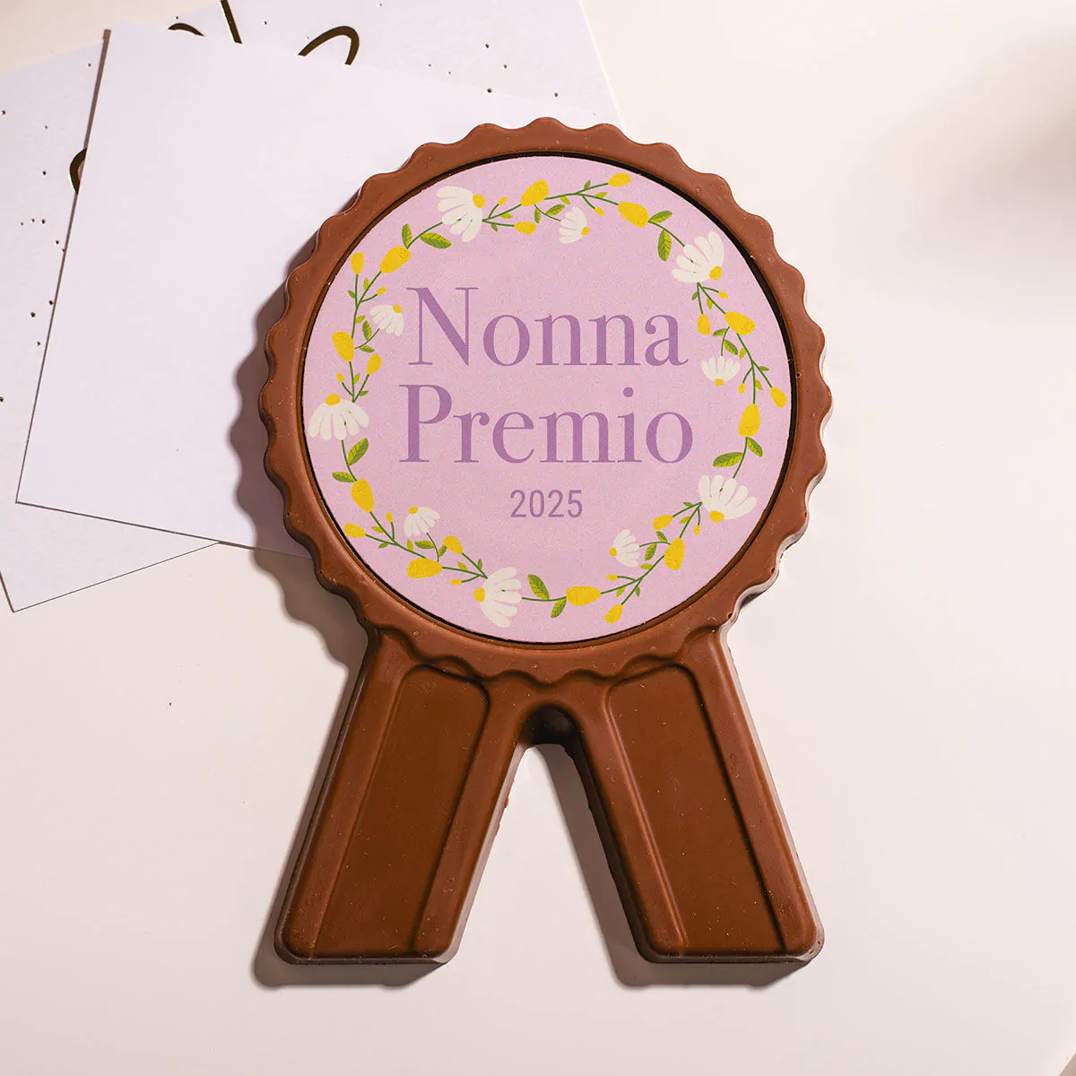 Cioccolato Personalizzato Medaglia con Fiori e Testo