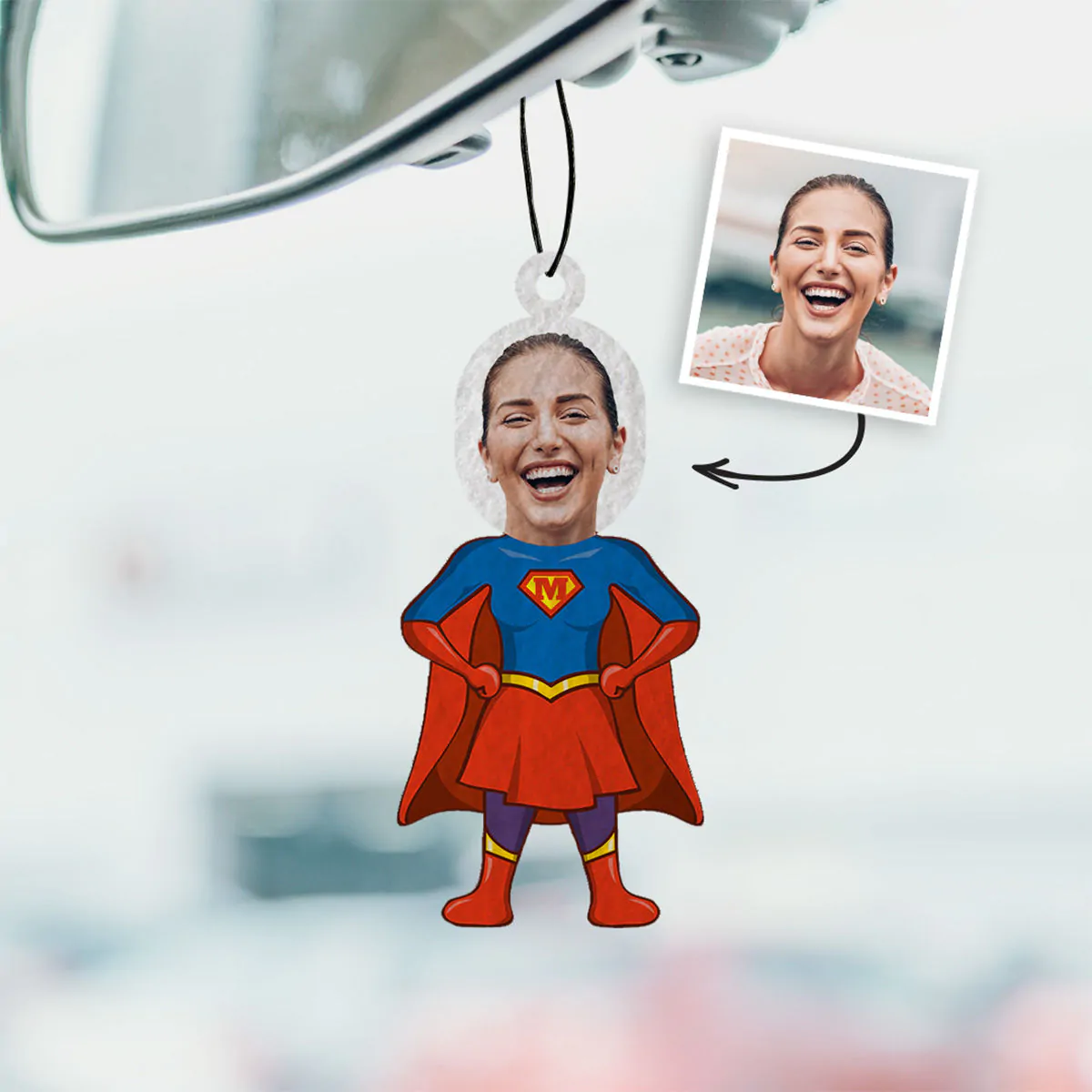 Profumatore Auto Personalizzato Supereroina con Faccia Set da 2
