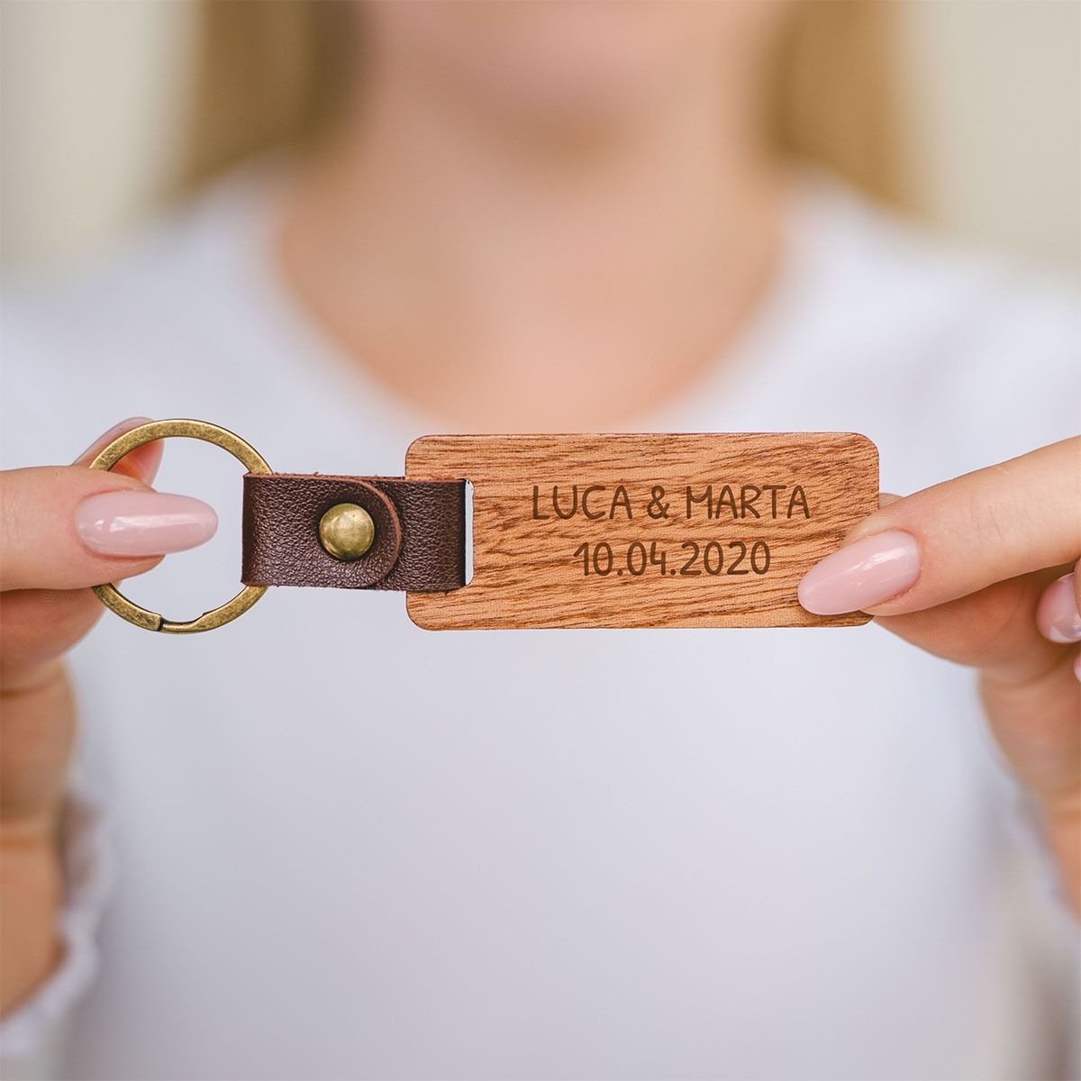 36 Pezzi Portachiavi In Legno Di Faggio Fai Da Te Con Inserti In Pelle - Vuoti Per Pittura E Incisione, 6.5x2.8 Cm