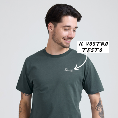 Maglietta con Ricamo Verde scura con Testo