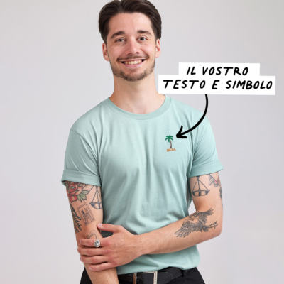 Maglietta con Ricamo Menta con Testo e Simbolo