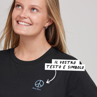 Maglietta con Ricamo Nera con Testo e Simbolo