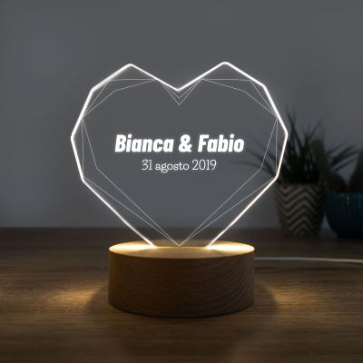 regali con nome lampada LED con cuore e testo personalizzato 