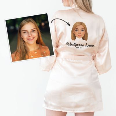 Vestaglia Personalizzata Satin con Ritratto Fotografico in Stile Fumetto
