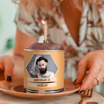 regali romantici torta in lattina con foto e testo