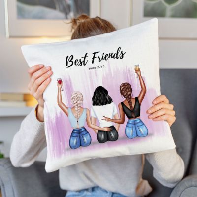 Federa Cuscino Personalizzata Illustrazione di Amiche e Testo