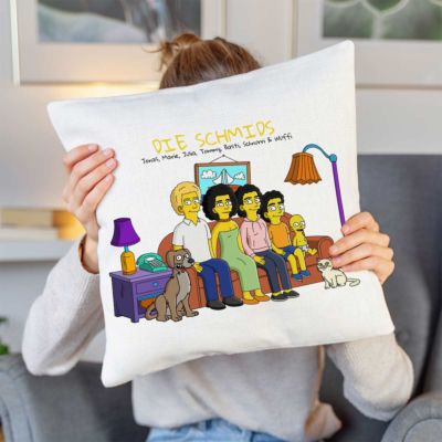 Federa Cuscino Personalizzata con Illustrazione di Famiglia Gialla Cartoni Animati