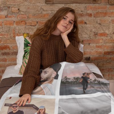 Coperta Personalizzata con 5 Foto e Testo regali romantici coperta con 5 foto e testo