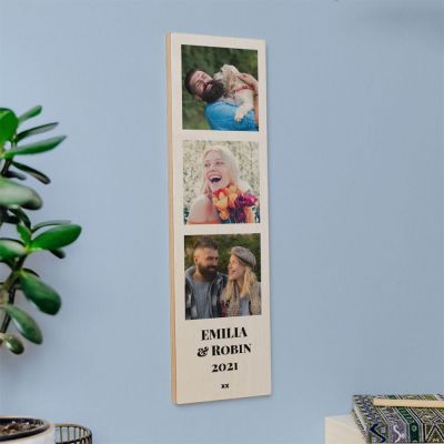 regali di matrimonio stampa su legno allungato con 3 foto e testo