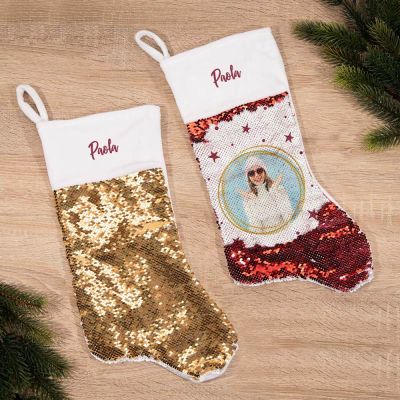 Calza di Natale con Paillettes, Foto e Nome Calza di Natale con Paillettes, Foto e Nome