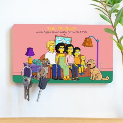 Portachiavi da Parete Personalizzato con Illustrazione Famiglia Cartone Animato