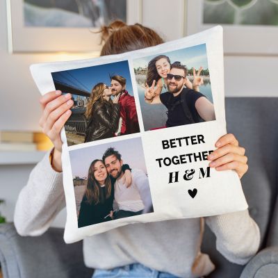 Federa per Cuscino Personalizzata con 3 Foto e Testo Federa per Cuscino Personalizzata con 3 Foto e Testo