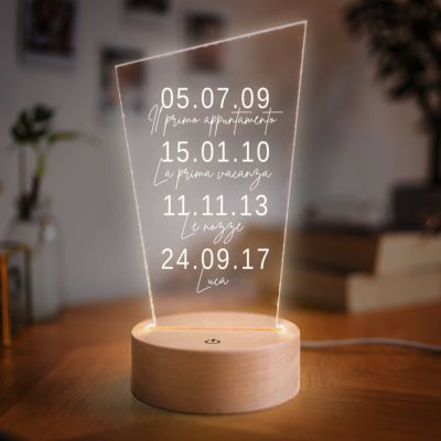 regali per lei lampada LED personalizzata con date importanti