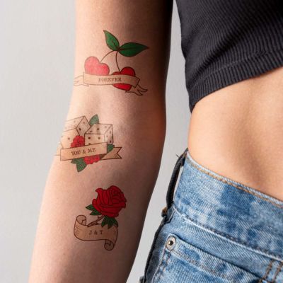 Set di 6 Tatuaggi Personalizzati con Disegni e Testo Retrò