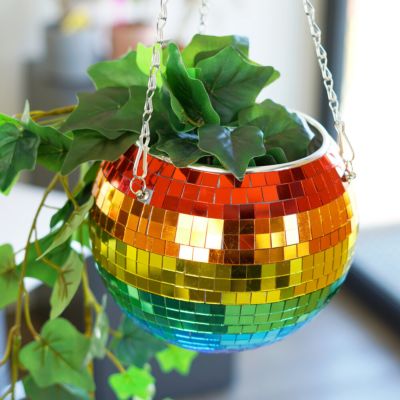 Vaso per Piante Palla da Discoteca Colori Arcobaleno Vaso per Piante Palla da Discoteca Colori Arcobaleno