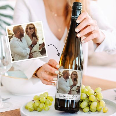 Bottiglia di Vino Bianco Personalizzata in Stile Polaroid