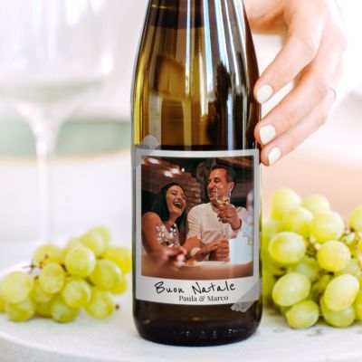 Bottiglia di Vino Bianco Personalizzata in Stile Polaroid