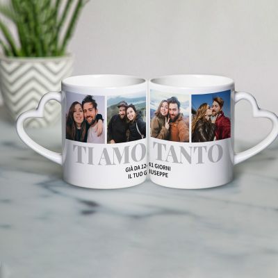 Tazza con Manico a forma di Cuore con 4 Foto e Testo Tazza con Manico a forma di Cuore con 4 Foto e Testo