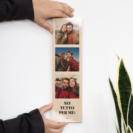 Quadro in Legno Lungo con 3 Foto e Testo