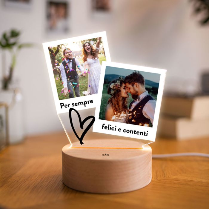 Lampada led personalizzata con foto e incisione cuore San Valentino