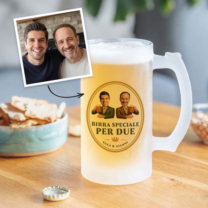 Boccale da Birra Personalizzato con due Volti e Logo