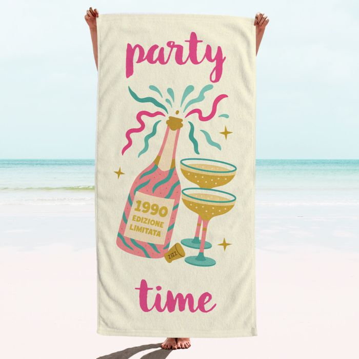 Telo Mare Personalizzato con Champagne e Testo