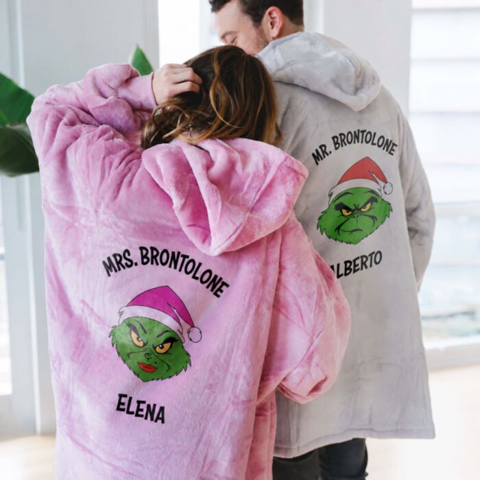 Coperta con Cappuccio Personalizzata Brontolone di Natale