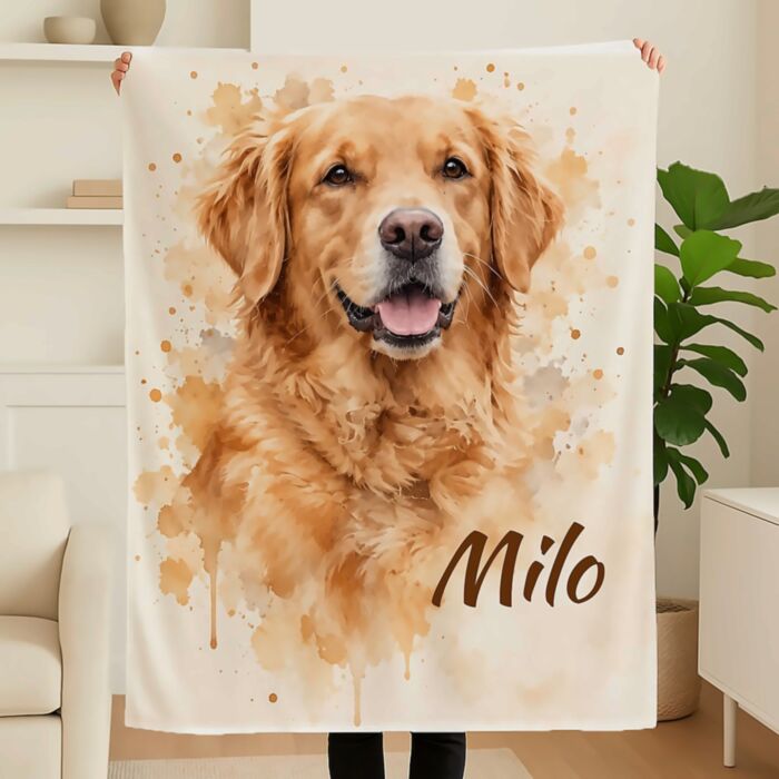 Coperta personalizzata con foto del tuo animale in stile acquerello