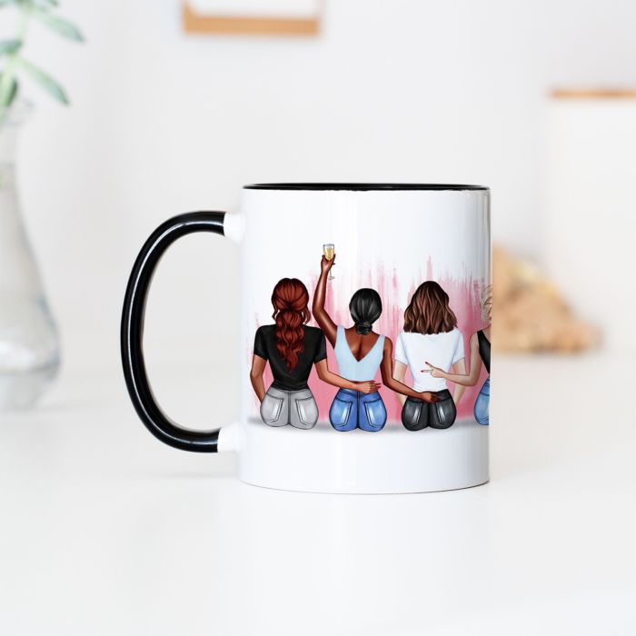 Tazza Personalizzata con Illustrazione di Amiche e Testo