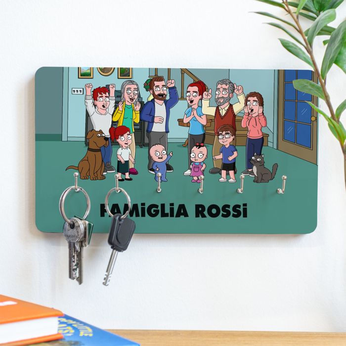 Portachiavi da Parete Personalizzato con Illustrazione Famiglia Serie Animata