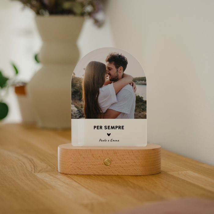 Lampada LED Personalizzata Foto con Testo e Cuore