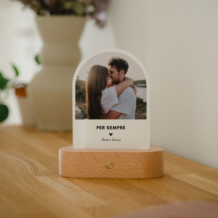 Lampada LED Personalizzata Foto con Testo e Cuore