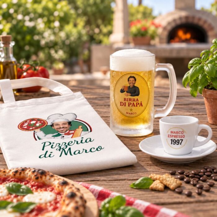 Set regalo Italia con grembiule boccale da birra e tazzina da espresso