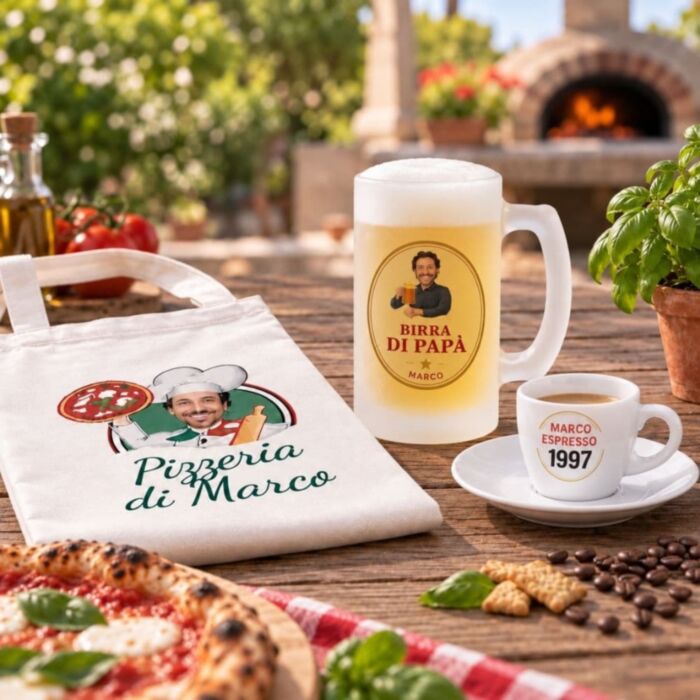Set regalo Italia con grembiule boccale da birra e tazzina da espresso