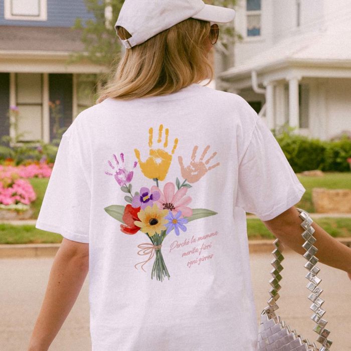 Maglietta Personalizzata Mazzo di Fiori con Impronta della Mano