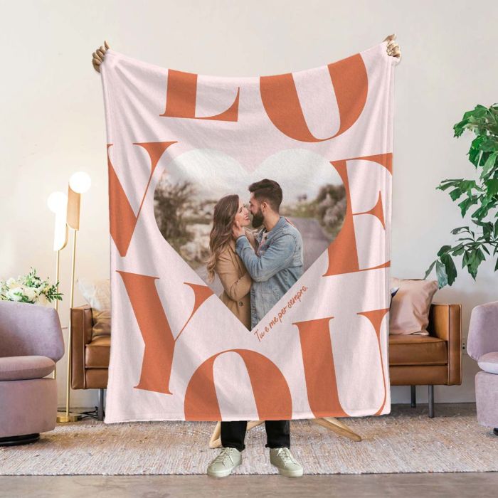 Coperta Personalizzata a forma di Cuore con Foto e Testo