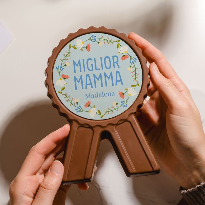 Cioccolato Personalizzato Medaglia con Fiori e Testo