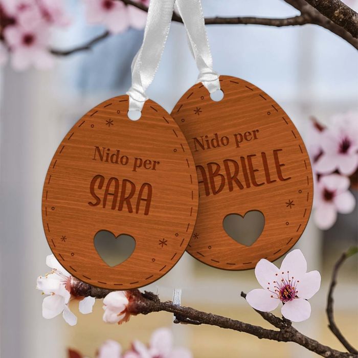 Ciondoli Personalizzati a forma di Uovo di Pasqua con Testo Set di 2