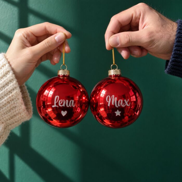 Palline di Natale Personalizzate con Testo – Set da 2