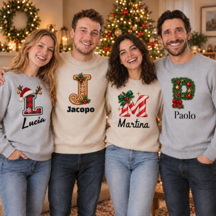 Felpa natalizia personalizzata con iniziale e nome