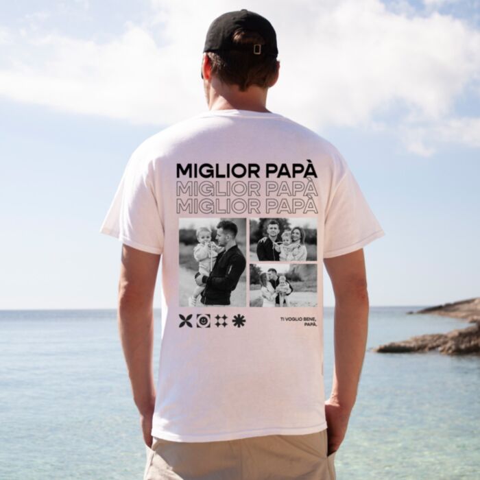 Maglietta Personalizzata per Papà con Foto in bianco e nero e testo