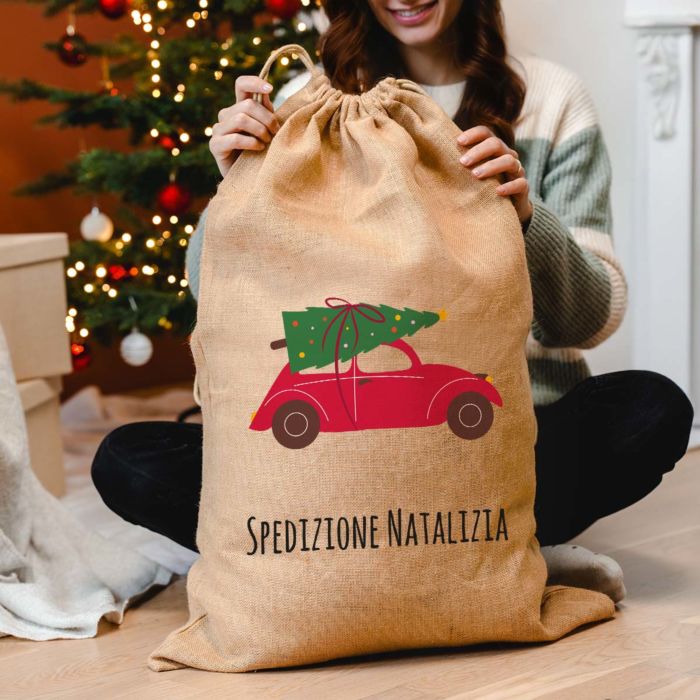 Sacco di Babbo Natale Persoanlizzato con Illustrazione e Testo