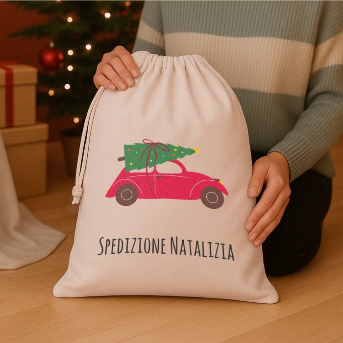 Sacco di Babbo Natale Persoanlizzato con Illustrazione e Testo
