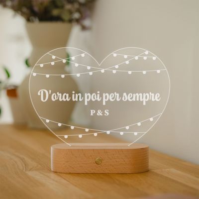 Lampada LED Personalizzata a forma di Cuore Luci Fiabesche e Testo