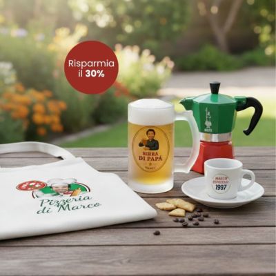Set regalo Italia con grembiule boccale da birra e tazzina da espresso