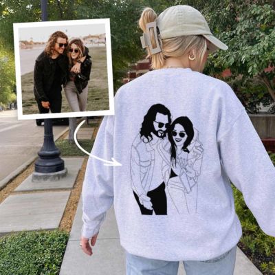Felpa Personalizzata con Ritratto in stile Disegno Lineare di 2 Persone