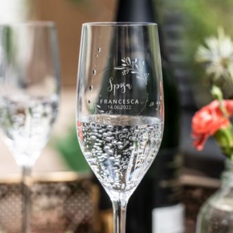 Flute da Champagne Personalizzato con Testo e Design Floreale
