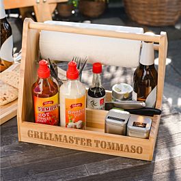 JBBTOOL Contenitore per griglia con porta asciugamani di carta, barbecue da campeggio per piatti e utensili con contenitore alto per bottiglie, robusto scomparto regolabile spesso, montaggio rapido